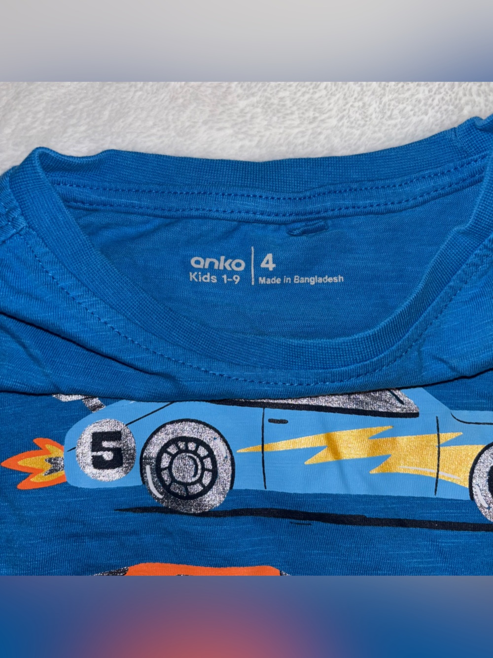 Blue Kids Tee with Colorful Racing Cars - Picture 3 of 4